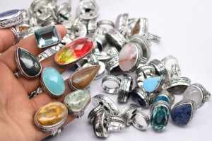 50 Anillos de Plata de Ley con Engaste de Bisel y Gema de Jaspe, Piedra Natural Facetada de Corte Ovalado, para Boda, Fiesta, Regalo - Product Image 2