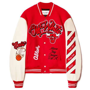 Chaqueta Varsity de Lana con Bordado de Grafiti Urbano para Hombre, Resistente al Viento, con Detalles en Piel de Vaca - Product Image 1