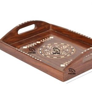 Forme personnalisée plateau de service en incrustation d'os plat de service de restauration rapide hôtel de haute qualité utiliser conception standard en bois décoratif maison - Product Image 1