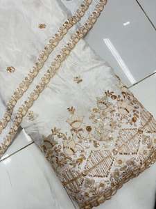 Tissu en crêpe de soie pur de qualité supérieure, élégant, avec broderie perlée à la main, pour vêtements de soirée et collection de mariée, à bon prix. - Product Image 2