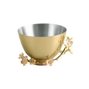 Bol décoratif de mariage en métal doré fait main avec motif floral, moderne, écologique, compatible lave-vaisselle, avec base sur pied - Product Image 3