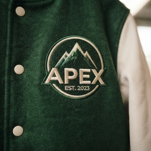Custom Green and White Letterman Jacket Wool Body Leather Sleeves Embroidered <b>Patch</b> Design - Product Image 5