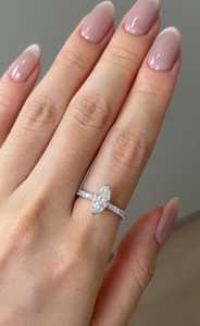 Custom Marquise Lab Grown Diamond Engagement <b>Ring</b> 14K 18K Solid <b>Gold</b> Half Bezel <b>Set</b> Solitaire Round Pave Anniversary Jewelry - Product Image 6