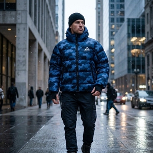 Veste matelassée à capuche bleue pour homme, manteau d'hiver chaud pour l'extérieur, veste légère matelassée ONE APEX - Product Image 4