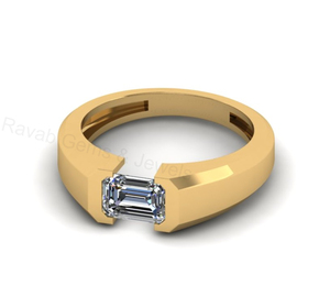 Anillo de Plata de Ley 925 con Baño de Oro, Diseño Minimalista en Forma de Octágono, con Circonita Cúbica de 6x8mm, Más Vendido - Product Image 1