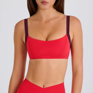 OEM Manufacturer Custom Logo Women's Contrast Double <b>Layer</b> Sports Bra With Adjustable Strap - Product Image 4