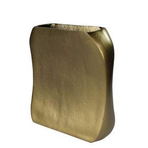 Vase de luxe en aluminium doré, conteneur floral en métal, vase de bureau géométrique pour fleurs séchées, vente en gros, décoration de table de mariage moderne - Product Image 1