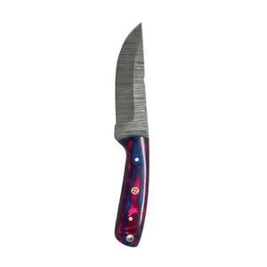Cuchillo de Hoja Fija de Acero Forjado con Mango de Madera Multicolor Rojo Púrpura, Herramienta de Supervivencia para Caza, Camping y Actividades al Aire Libre - Product Image 2