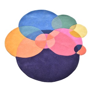 Tapis en laine tufté à la main, motif cercles superposés abstraits modernes, nuages colorés, géométrique 3D sculpté, de luxe - Product Image 6