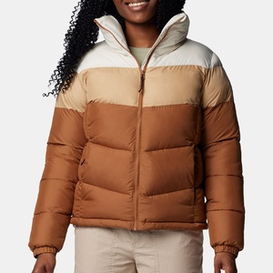 Chaquetas Acolchadas Cortas de Invierno para Mujer, Precio al por Mayor, Chaquetas Acolchadas Gruesas con Capucha, Color Bloque - Product Image 1