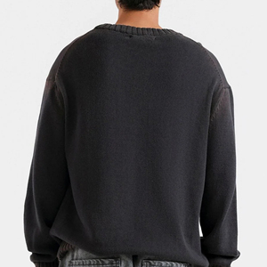 Pull en tricot surdimensionné pour homme, col rond, manches longues, couleur unie, décontracté, vêtements d'automne, 100% coton, coupe classique - Product Image 2