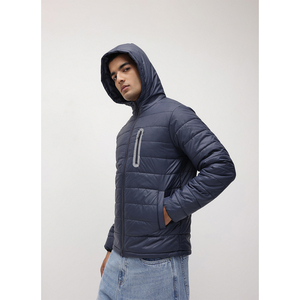 Men's Hooded Puffer <b>Jacket</b> Winter <b>Lightweight</b> Warm Casual Zipper Closure Solid Color Polyester Outerwear - Product Image 1