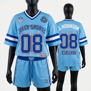 Ensemble short et maillot de football en polyester mesh 220 GSM pour femme, bleu ciel, design à panneaux, sublimation, twill, logo personnalisé, ensembles pour femmes - Product Image 1