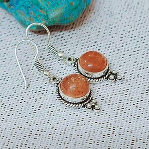 Boucles d'oreilles en pierre de soleil naturelle, argent sterling 925, bijoux en pierres précieuses faits à la main, cadeau pour femme, boucles d'oreilles promesse - Product Image 4