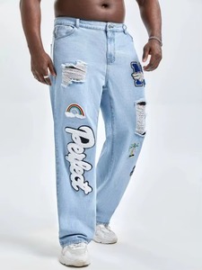 Jeans de Mezclilla Casuales de Corte Recto para Hombre, 100% Algodón, Lavado Medio, con Diseño Gráfico y Rasgado, Personalizables con Logotipo OEM - Product Image 5