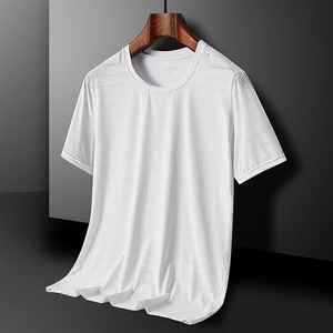 T-shirt de sport respirant en soie/coton à séchage rapide pour homme, coupe ajustée, maille glacée, manches courtes, grande taille, course à pied, fitness, écologique, 8XL - Product Image 5