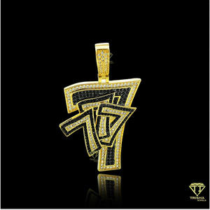 Custom Number <b>777</b> Pendant Iced Out Black White Moissanite Diamond Hip Hop <b>Necklace</b> Gold Plated Jewelry - Product Image 4