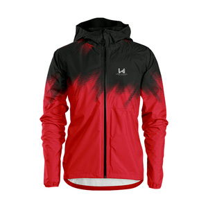 Custom Hooded Windbreaker <b>Jacket</b> <b>Men</b> Red Black Sublimation Print Custom Front Logo Zipper Patten Sporty <b>Summer</b> Thin - Product Image 2