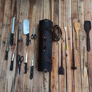 Handmade Leather Knife <b>Roll</b> Chef Knife Organizer <b>Bag</b> Durable Culinary Storage Case For Professionals LKR-0302 - Product Image 4