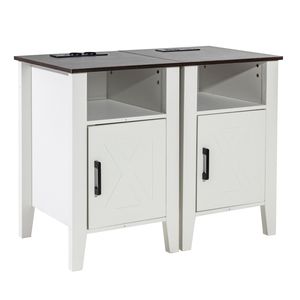 Set di 2 bianco stile fattoria tavoli finali luce LED comodini con prese USB per mobili soggiorno - Product Image 1