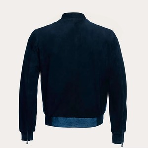 Men's Blue Ostrich Embossed Genuine Cowhide Leather <b>Jacket</b> Premium Quality with Black <b>Suede</b> Leather Arms and Back Winter wear - Product Image 3