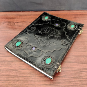 Cuaderno de Cuero Grande Al-Amir Hecho a Mano con Diseño Árbol de la Vida y Piedras Preciosas, Grimoire Vintage con Tapa de Piedra Genuina Grabada, 8x6 Pulgadas - Product Image 3