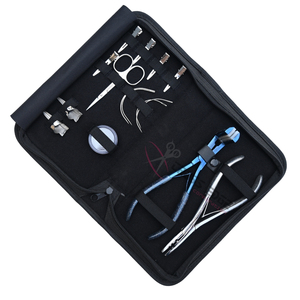 All in One Silver Hair Extension Tool <b>Set</b> with 7 Inch 2 Hole Beads Crimper Tape In Plier Beads Box Mini Scissor Sectioning Clips - Product Image 1