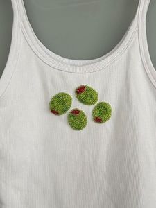 Customize <b>Beaded</b> Embroidery White Ribbed Cotton Tank Top Blue Letter Sleeveless Innerwear Casual Apparel Fashion Clothing Piece - Product Image 6