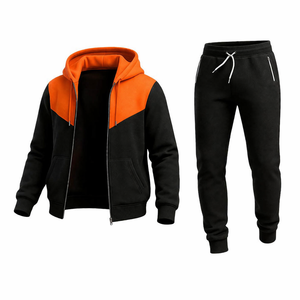ชุดวอร์มมีฮู้ดสีดำส้มสำหรับผู้ชาย ทรงสลิมฟิต แจ็คเก็ตซิป กางเกงจ็อกเกอร์ ชุดกีฬาลำลอง ชุดออกกำลังกาย - Product Image 2