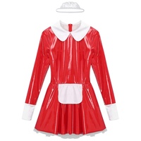 Damen Sweet Maid Lack leder Kleid mit floralen Spitze Stirnband Schürze A-Linie Kleid für Cosplay Nightclub Themed Party Cosplay