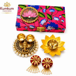 Kumkum Fashions, Novedad, Caja de Regalo para Bodas Indias, Plato Roli Chawal, Subh Labh, Madera Hecha a Mano con Serigrafía, Abril - Product Image 3