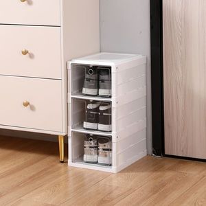 3-Tier White <b>Plastic</b> Stackable Shoe <b>Storage</b> Organizer Age-Oldable Sneaker Containers <b>Bins</b> for Closet Systems & Organizers - Product Image 1