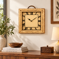 Jam Dinding Kayu Art Deco Buatan Tangan dengan Jarum Kuarsa Persegi, Jam Dekoratif Angka Romawi Vintage untuk Ruang Tamu Pernikahan