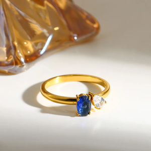 Trendy Women Geometric Inlay <b>Ring</b> 304 Stainless Steel with 18K Gold PVD Plated Waterproof Tarnish Free Fashion Jewelry - Product Image 3