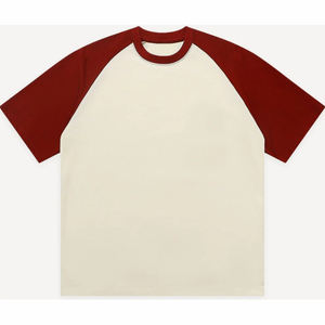 Camiseta de manga raglán blanca y roja para hombre, cuello redondo, corte regular, informal, tejido de punto, color sólido, ribete en contraste, 100% algodón - Product Image 5