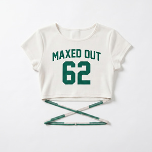 Custom Graphic Baby Tee Waist Tie Jersey Crop Top Slim Fit women's shirt Athletic Basic Tee Supplier Boutique Quality Streetwear - Product Image 3