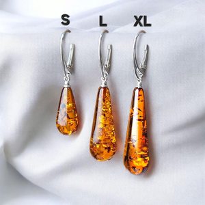 Pendientes de gota de ámbar báltico, pequeños, con gema de miel, colgantes de plata, joyería clásica, regalo para mujer - Product Image 4