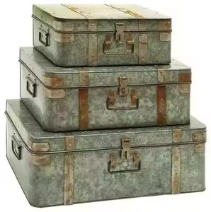 Set of 2 Slate Grey <b>Metal</b> <b>Storage</b> <b>Trunk</b> Box Set Stackable <b>Powder</b> <b>Coated</b> Iron Keepsake Organizer Chest with Rose Gold Hardware - Product Image 6