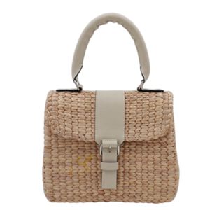 Sac en paille de jacinthe d'eau tissé à la main : Sac fourre-tout d'été avec poignée en cuir - Product Image 4
