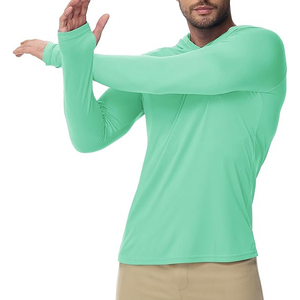 Camiseta de Manga Larga con Capucha, Recién Llegada, Corte Ajustado, Secado Rápido, Tejido de Punto, Color Sólido, Informal, para Verano - Product Image 2