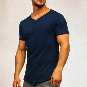 Camisetas Henley Casuales de Manga Corta para Hombre, Personalizadas, 100% Algodón, Transpirables, Ajustadas, Lavadas, con Diseño Deportivo - Product Image 3