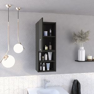 Armoire de salle de bain à une porte Madrid avec poignée en métal noir, deux étagères extérieures et deux étagères intérieures - Product Image 2