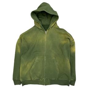 Sudadera con capucha lavada con ácido de algodón 100% para hombre al por mayor sudadera transpirable ecológica con cremallera completa y estampado desgastado vintage de gran tamaño - Product Image 6