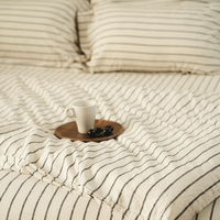 Parure de lit de luxe en lin français haut de gamme, imperméable, unie, 5 pièces : 1 housse de couette, 1 drap plat, 1 drap-housse, 2 taies d'oreiller – Usage hôtelier
