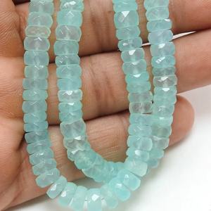 Aqua <b>Blue</b> Chalcedony Faceted Polished Tire Coin Button Wheel Shape 10-Inch Strand 6-7MM Approx for Making Jewelry PMEGEMSBEADS - Product Image 1