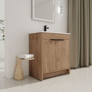 Mobile Bagno Freestanding da 30 Pollici con Lavabo in Ceramica Bianca e 2 Ante con Chiusura Ammortizzata BVB02430IMO BL9075B KD PACKING - Product Image 3