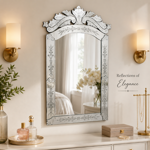 Antique Style Venetian <b>Mirror</b> with Curved Arch Top and Hand Engraved Floral Frame Premium Decorative Glass <b>Mirror</b> for Interiors - Product Image 2