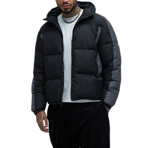 Chaqueta Acolchada con Capucha y Cuello Alto para Hombre DENEZE SPORTS, Diseño de Bloques de Color, Resistente al Viento, Relleno de Algodón, Patrón de Camuflaje, Abrigo de Invierno - Product Image 1