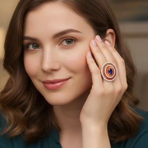 Anillo de cóctel de lujo con zafiro azul y oro rosa para mujer, joyería de boda - Product Image 4