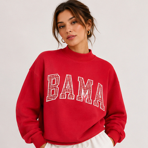 Sweat-shirt rose surdimensionné à col rond avec lettrage imprimé Bama Gingham, pull décontracté en polaire unisexe pour l'automne - Product Image 4
